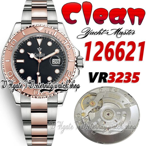 Clean CF cf126621 VR3235 orologio automatico da uomo Y-M lunetta in oro rosa quadrante nero bicolore 18K oro rosa argentato 904L bracciale OysterSteel Super Edition orologi eternity