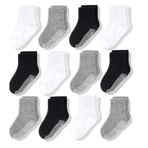 Rutschfeste Kindersocken für Kleinkinder, 12 Paar mit Griff, für Jungen, Mädchen, Babys, Kleinkinder, rutschfeste Baumwolle, Crew, 1–7 Jahre, LP221203