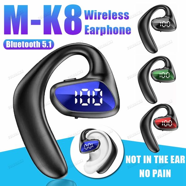 M-K8 Drahtlose Kopfhörer HIFI Sound Sport Ohr Haken Bluetooth Ohrhörer Einzelnen Kopfhörer Wasserdichte Headset Mit Led Digital Display