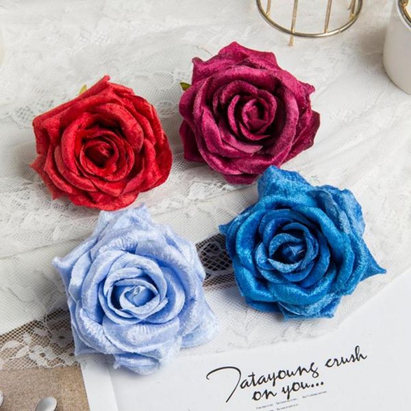 Dekorative Blumen 100 Stück künstliche Hochzeit Weihnachtskranz Diamant Samt Rose Großhandel Pompom Kopfbedeckung Home Decor