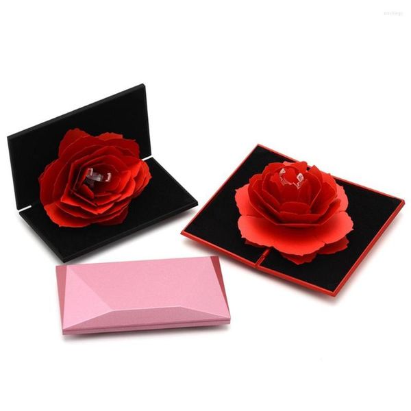 Sacchetti per gioielli Anelli a forma di diamante Espositore Porta regalo Custodia per anello di fidanzamento per matrimonio Fiore di rosa per le donne