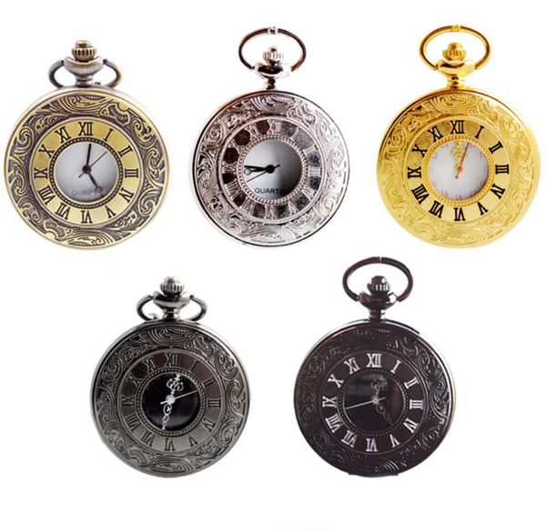 Bronze Retro römische Ziffern Display Quarz Taschenuhr Vintage Anhänger Uhr für Männer Frauen Fob Pullover Kette/Hängekette