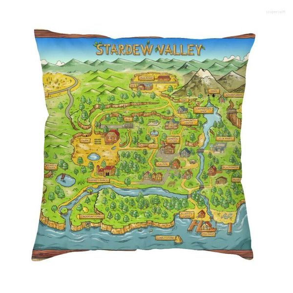 Kissenbezug Stardew Valley Map Cover 45 x 45 cm, Heimdekoration, Druck, Videospiele, Überwurf für Wohnzimmer, doppelseitig