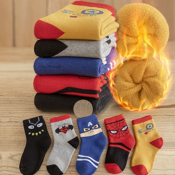 Kindersocken 5 Paar Kinder 1 12 Jahre Jungen Mädchen Winter Reine Baumwolle und Wolle Cartoon Schlauch Dickes Frottee Baby Warm 221203