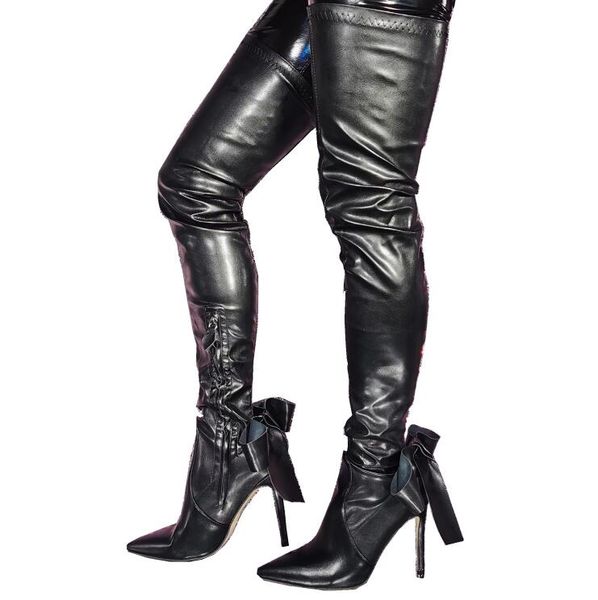 Modenschau Dame Kleid Schritt Dünne High Heel Overknee Stiefel Leder Frauen Spitzschuh Arbeit Party Schlanke Stiefel Große Größe 15