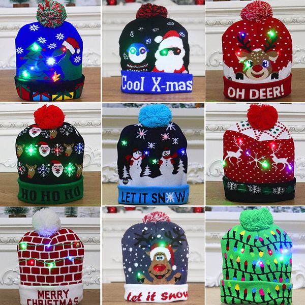 Mützen Hüte Mützen Hüte LED Weihnachtslicht Mütze für Kinder Baby Gorras Beanie Sombreros Motorhaube Gorros De Navidad Con Luz Led Hut Kerstmuts Babymütze 26