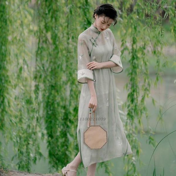 Roupas étnicas 2022 vestido de estilo chinês feminino chiffon qipao tanks set party noite cheongsam moderno oriental