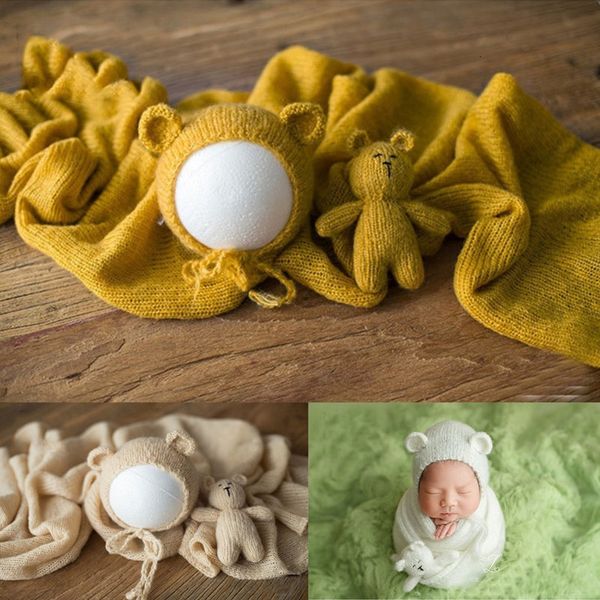 Mützen Hüte Baby Pografie Requisiten Wolle gestrickte Decke Hut und Puppe geboren Po Prop Shooting Studio Zubehör 221203