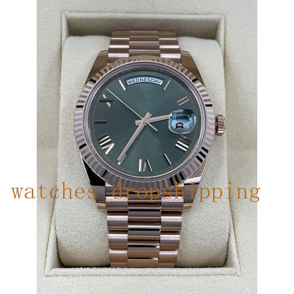 Mens Watches Green Roman Dial Rose Gold 41mm Daydate Movimento meccanico automatico Ref.228235 Oyster Orologi da polso in acciaio inossidabile Regali Montre De Luxe