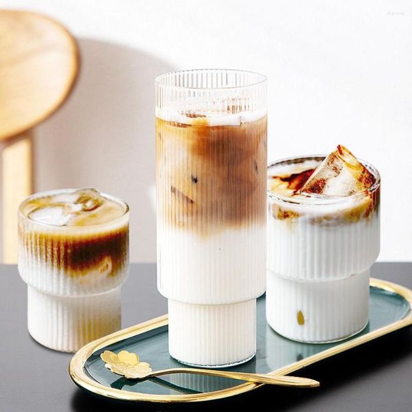 Copos de vinho 230/380 ml de textura vertical termoestável copo de café de vidro de canecas retro transparentes canecas de leite suco de suco de suco