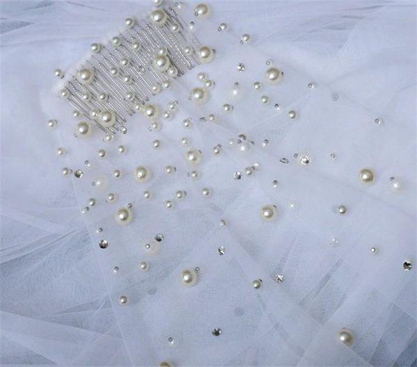 Matrimonio Nuziale Bianco Perla Velo Avorio pallido lungo Tulle Pettine Medio Corto Uno strato Vita Lunghezza Veli per capelli Accessori per capelli Copricapo