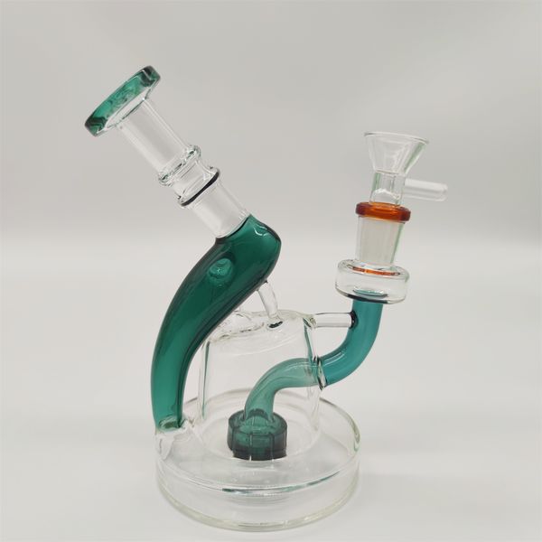 2022 6 Zoll Wasserpfeife Bong Dabber Rig Recycler Bongs Rauchrohre 14,4 mm Innengewinde mit normalem Kopf US-Lager aus klarem blaugrünem Glas