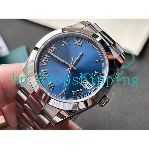 Klassische Uhr Poliert V5 Version 41mm Edelstahl Blau Römische Ziffer Zifferblatt Armband Uhr Index Automatik Sport Armbanduhr montre de luxe