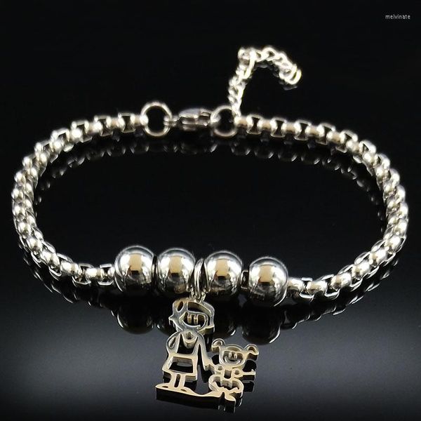 Bracelets de link Moda Mamãe Girl Bracelete da família de aço inoxidável para mulheres Silver Color Charm Jóias Pulseras de jóias B18281S06