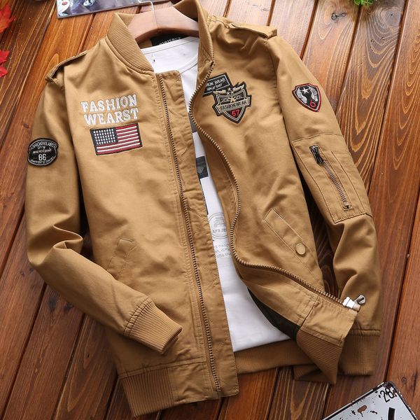 US-Flagge Jacke Männer Mode Lässig Windjacke Mantel Männlich Frühling Herbst Outwear Stehen Schlanke Militärische Stickerei Stehkragen Hemd Hohe qualität erfolgreiche menschen