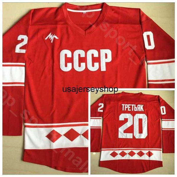 Hockey Jersey Men Vintage 1980 CCCP Russia 20 Vladislav Tretiak s Red Home Ice 24 Sergei Makarov Respirável Top Quality On Sale