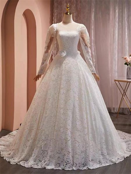 Кружевое свадебное платье французское стиль с длинным рукавом невеста проста и легкая Fn4410