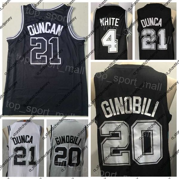 Maglie da basket Uomo Basket Manu Ginobili Jersey 20 Tim Duncan 21 Derrick White 4 City Earned Association Classic Statement Icon Nero Bianco Grigio Camo