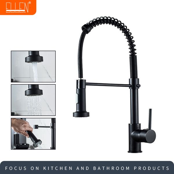 Torneiras de cozinha Deck Montado Misturador Flexível Mixer Tap preto Torneira fria estilo mola com misturadores de spray Taps E9009 221203