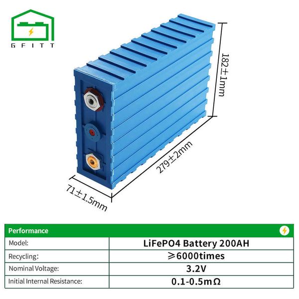 3,2V LIFEPO4 200AH Bateria 1/4/8/6/32pcs Novo concha plástica Batteri pacote diy elétrico barte de barca