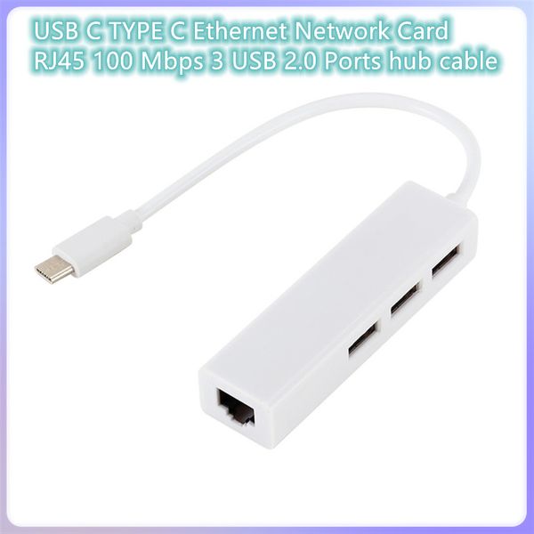 Verbrauchen Sie Elektronik Typ USB-C-Ethernet-Netzwerkkarte 3 Ports High-Speed 2.0 auf RJ45 LAN-Hub 10/100 Mbit/s Adapter Kostenloser Treiber für MacBook-Mobiltelefon-Laptop