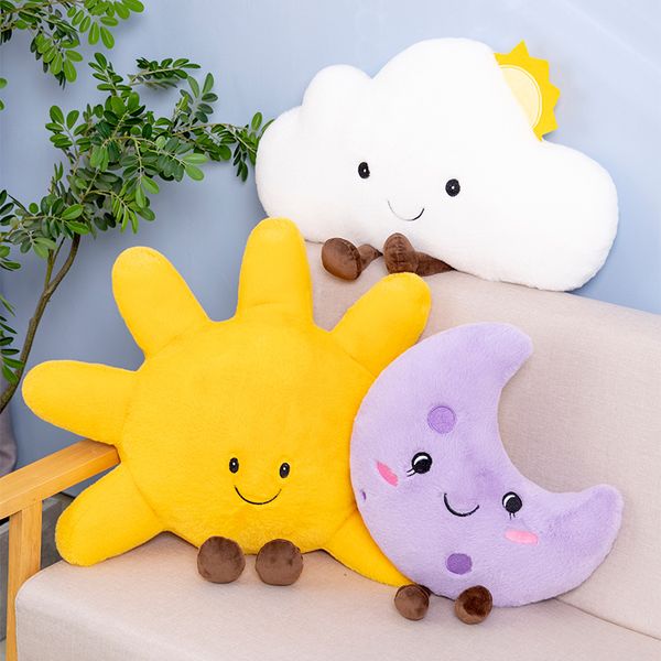 Big Size White Cloud Sun Sun Ston Pluushie travesseiro ador￡vel desenho animado boneca clim￡tica de sof￡ macio almofada de garotas de decora￧￣o brinquedos de decora￧￣o