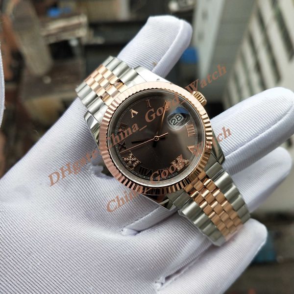 Нейтральная модель Unisex Watches Rose Gold Diamond Roman Dial Men's Watch Ladies BPF Watch Jubilee Women's Automatic Moft