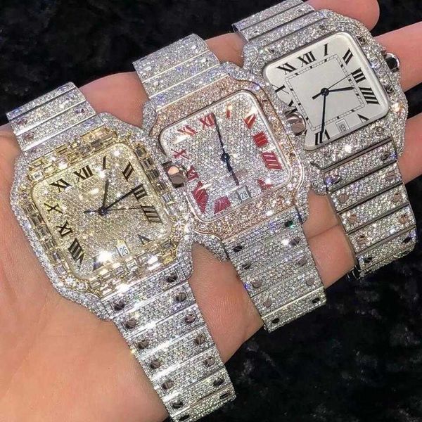 Armbanduhr Quadratisches Gehäuse Herren Luxus Iced Out Uhr Goldene Farbe Diamant VVS VVS1 Automatische mechanische Uhr8SRD45RTE5IZ