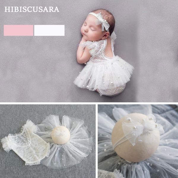 Mützen Hüte geborenes Baby Pografie Kleidung Fee Spitzenkleid Perlen Dekoration Strampler Rock Stirnband 3 Stück Sets Kleinkind Mädchen Prinzessin Outfis 221203