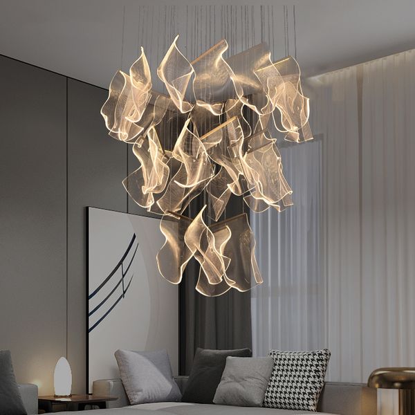 Lustre moderno novidade teto da sala de estar decoração de iluminação escada pingente lâmpada para refeições penduradas lumin led placa 221203