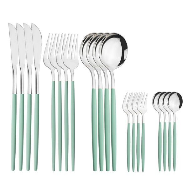 Conjuntos de utensílios de jantar 20pcs Dinnerware Mint Green Silver Stainless Stone Stop Knives Fork Spoons Cutlery Kitchen Home Tableware Flowware Conjunto de talheres de tabela de talheres 221203