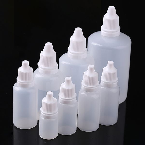 Strumenti per il trucco da 100 pezzi bottiglie di contagocce bottiglie spremute per occhiali per occhiali vuoti per occhiali liquidi in plastica Vial 3ml 5ml 10ml 15ml 20ml 30ml 50ml 100ml 221205