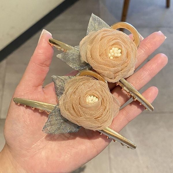 Fermaglio per capelli in metallo grande con fiore vintage, fermaglio per capelli pastorale fatto a mano alla moda, accessori per capelli per ragazza, gioielli da sposa