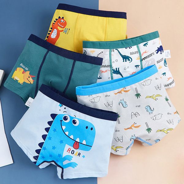 Трусики 4 шт. Boys Boxer Briefs Kids Хлопковое нижнее белье детское участие в мультипликационном припечатках динозавр мягкие дети дышащие 221205