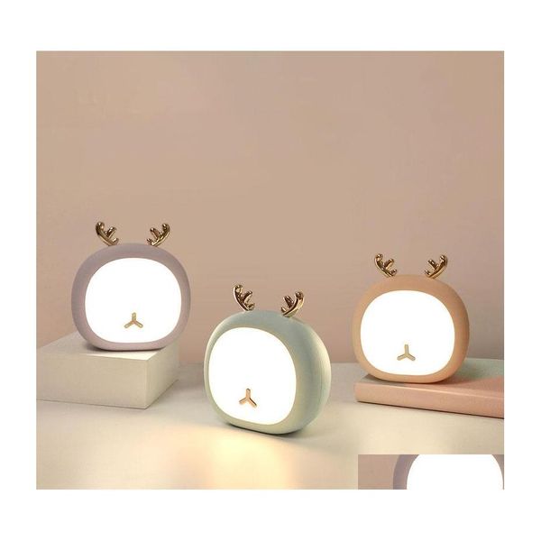 Luci notturne Brelong Creative Cute Pet Cervo Luce notturna Coniglio Coniglietto Tocco continuo Lampada da tavolo ricaricabile USB 1 Pc Drop Delivery L Otloa