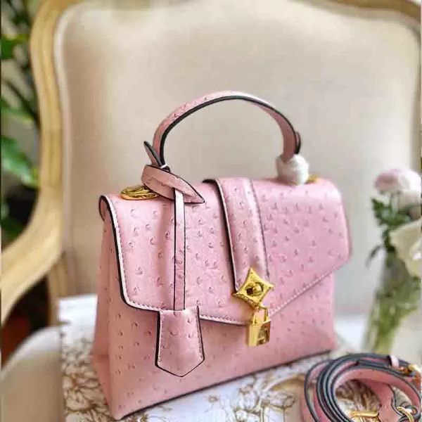 Bolsa de luxo de tração de avestruz de trava Bolsa de couro de luxo Moda Bolsas de ombro de couro Mulheres Lady Letter Phone Bolet Saco de bolsas metálicas 22cm Rose des Vents