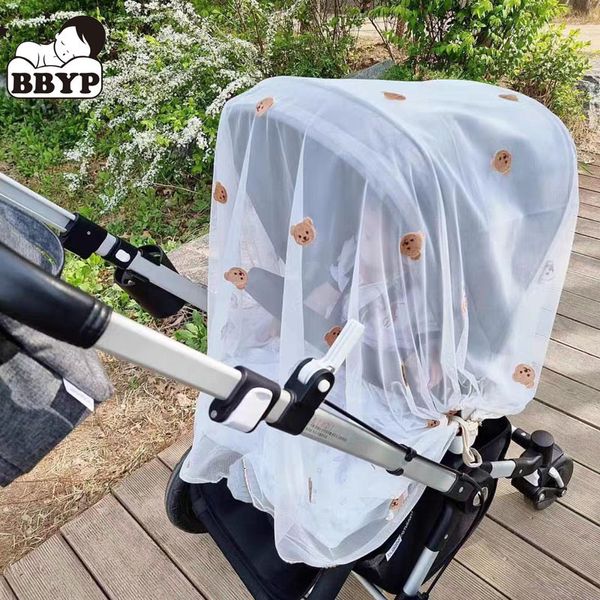 Krippe Netting Baby Kinderwagen Abdeckung Atmungsaktive Mesh Mücken Net Cartoon Stickerei Bär Sonnenschirm Windschutzscheibe Sonnenschutz Vorhang 221205