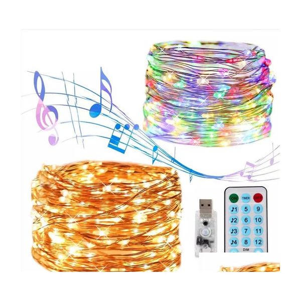 Strings LED Strings USB Music Control String Light 5m 10m 20m 8 Função Som remoto Lights LED LED para Garland Christmas Holiday Lig Otghs