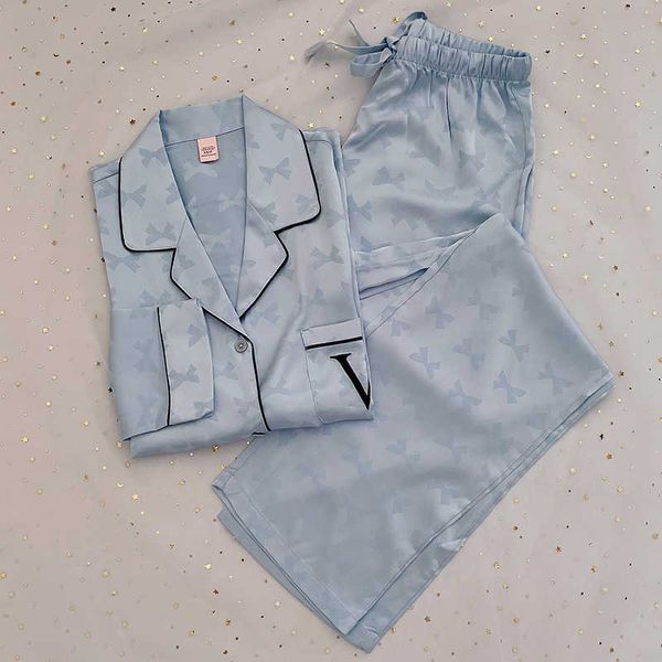 H Home Abbigliamento Pigiama di seta per donna Pigiama a maniche lunghe primaverile Bottone Pigiama Donna Pjs Mujer Pijama Sleepwear VS Nightwear 12057684489