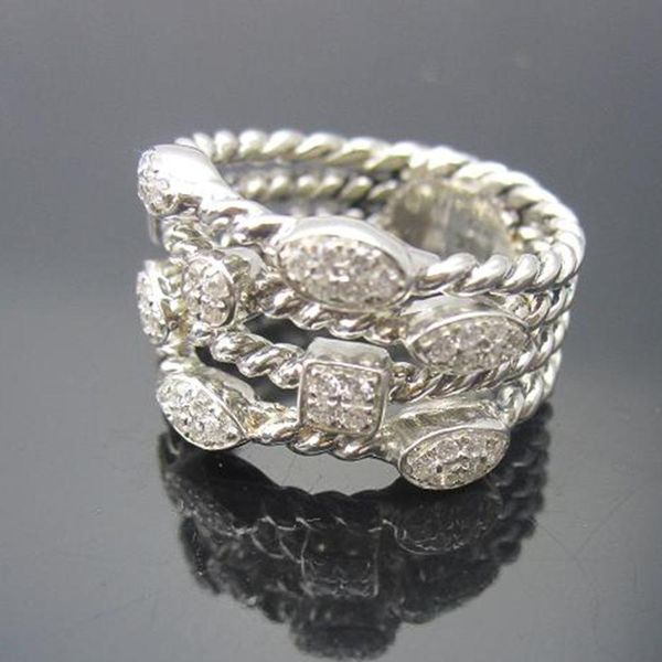 Ringe aus massivem 925er-Sterlingsilber für Mädchen, Pavé-Diamanten, vierreihiger Konfetti-Eis-Ring-Design, Markenschmuck, silberner Wormen-Ring, Thanksgiving-Geschenke