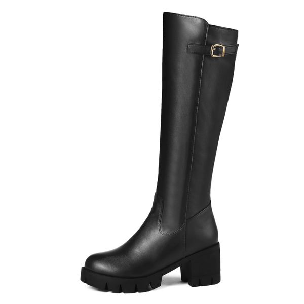 BOTAS KNEE HIGH MULHERES SAPATOS DE INVERNO BURNE Retro Snow Boot Saltos quadrados P￪lo quente Longo alto tamanho grande 221203