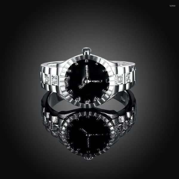 Fedi nuziali in argento 925 per donna uomo cristallo nero come orologio stile elegante moda regalo per feste ragazza fascino top gioielli