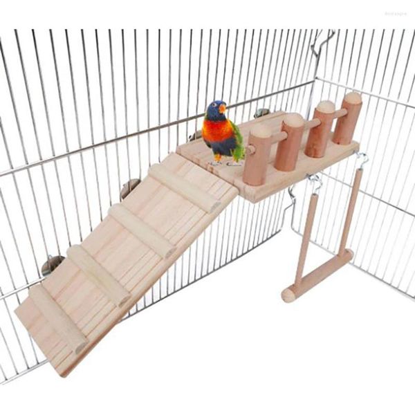 Outros pássaros suprimentos de pássaros 3pcs/ajuste de madeira escalada escalada primavera de trampolim de trampolim para pássaros hamster chinchilla