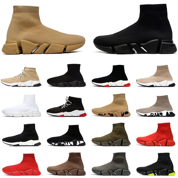 Tênis de grife Sapatos casuais Mulher Botas Moda Luxo Meias Balenciaga Sapato Triplo Preto Branco Todos Vermelho Marrom Feminino Masculino Speed 2.0 Tênis Mocassim Sola Transparente