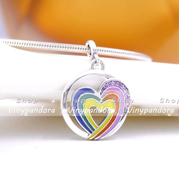 925 Sterling Silver ME arcobaleno cuore della libertà medaglione fascino tallone adatto solo europeo Pandora me tipo gioielli bracciali collane