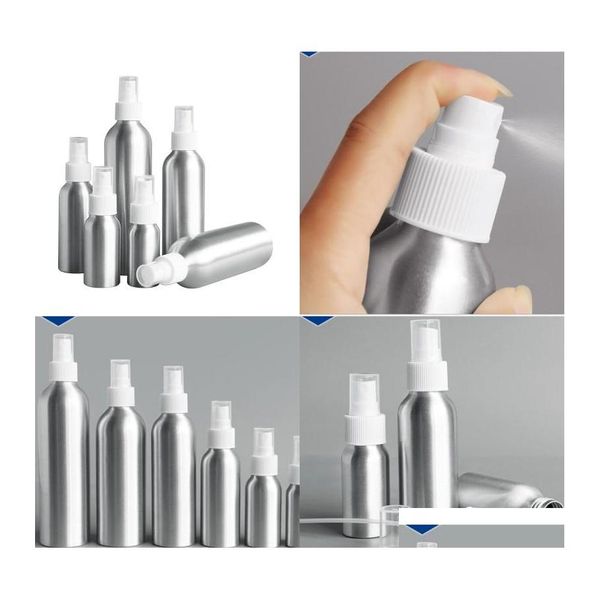 Bottiglie di stoccaggio Barattoli Bottiglia di atomizzatore spray in alluminio Bottiglie vuote di metallo Pompa a nebulizzazione fine Atomizzatore Contenitore cosmetico 30Ml 50Ml 100M Dhv6R