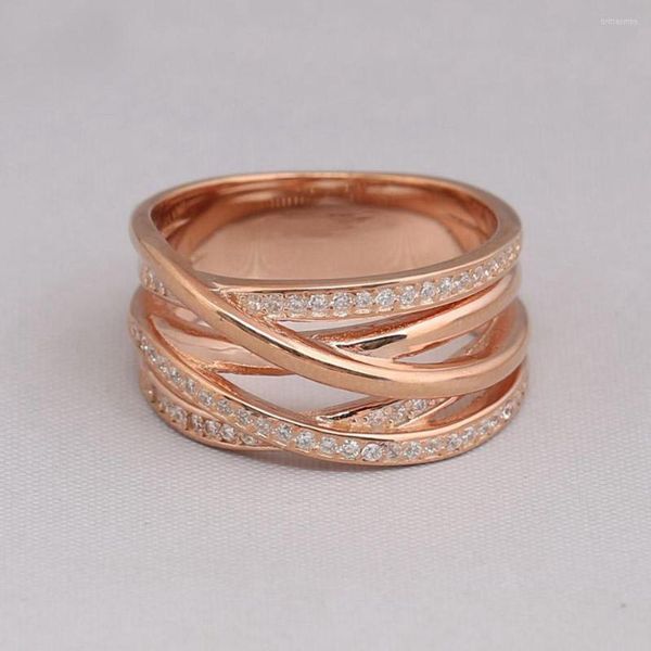 Anelli a grappolo Autentico anello intrecciato in argento rosa S925 con cristallo per le donne Gioielleria raffinata per la festa nuziale