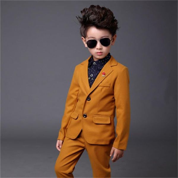 Tute Abiti per ragazzi per matrimoni Bambini Prom Yellow Wedding tuxdo Abbigliamento per bambini grandi Set Boy Costume classico formale 221205