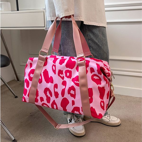 borsa da palestra donna moda Borsa da viaggio da viaggio Borsa da donna in nylon impermeabile Tote Fitness Borsa da donna con stampa leopardata Separazione asciutta e bagnata