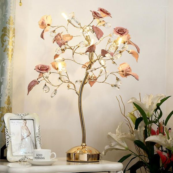 Lampade da tavolo Europa Luxury Crystal Ceramic Tree Lampada da tavolo per soggiorno Studio Luci per libri Letto Illuminazione a led Luce professionale